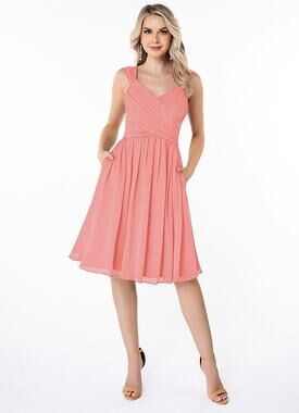 Azazie Angie Dress Women's Size 16 Coral Agave A-Line Corset Chiffon Bridesmaid